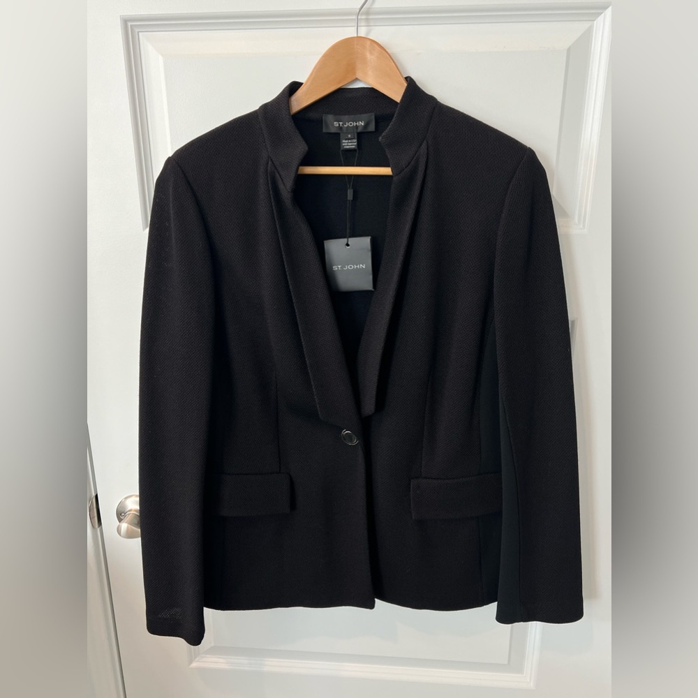 NWT ST. JOHN Knits Milano Pique Knit Fitted Jacket Blazer SZ 12